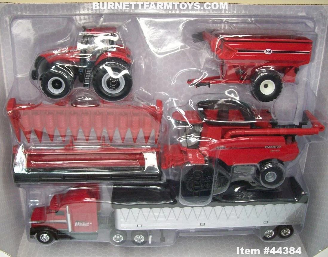 Item #44384 Case IH Harvesting Set with 340 Tractor Red J&M Grain Cart 8250 Tracked Combine Semi Truck with Grain Trailer - 1/64 Scale – Ertl / Tomy - Image 3