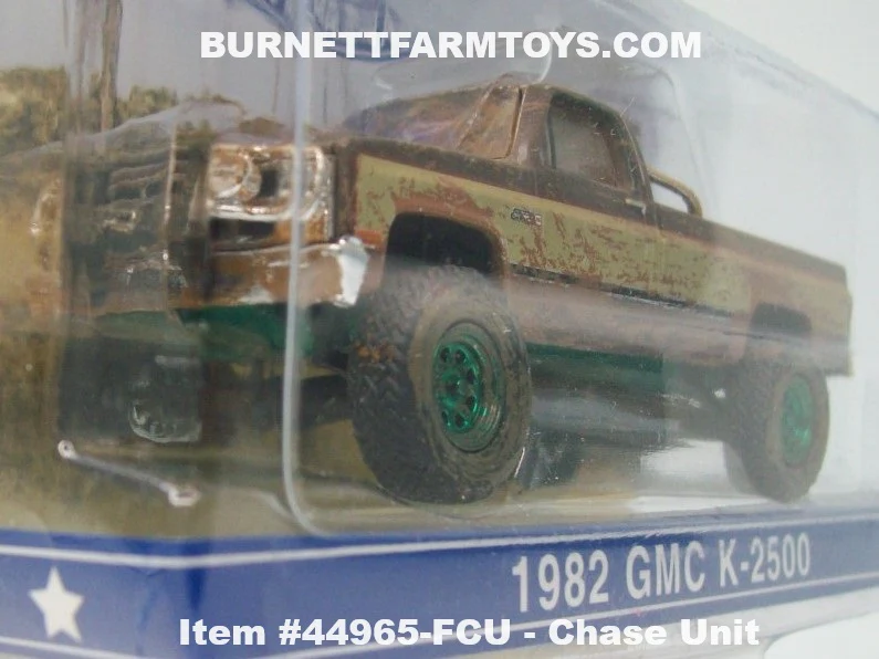 Item #44965-FCU Muddy Brown Gold Green Frame 1982 GMC K-2500 Pickup Truck - Chase Unit - Fall Guy Stuntman Association Edition - 1/64 Scale - Greenlight - Image 2