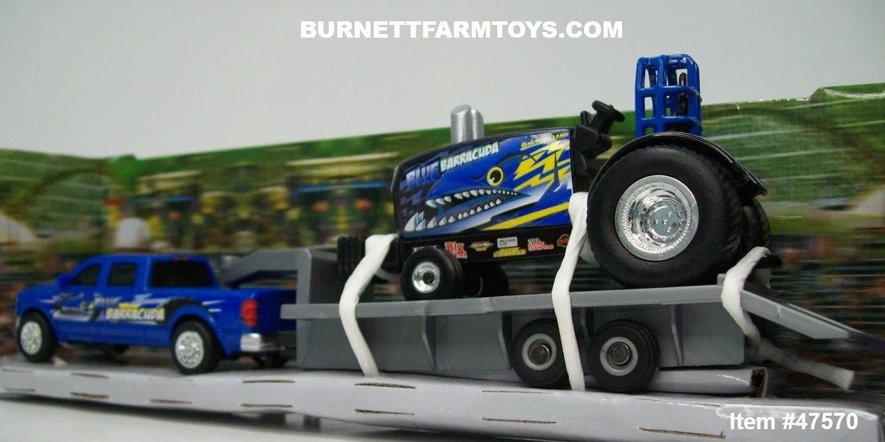 Item #47570 New Holland Blue Barracuda Pulling Tractor with Pickup Truck and Flatbed Gooseneck Trailer - 1/64 Scale – Ertl / Tomy - Image 3