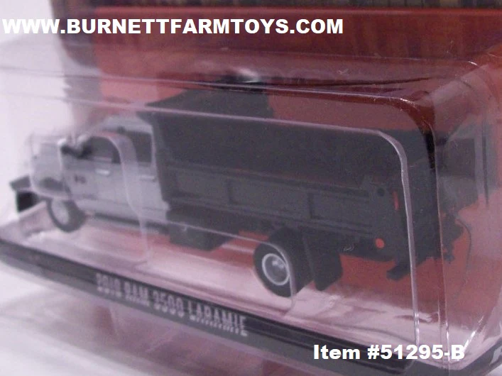 Item #51295-B Silver 2018 4-Door RAM 3500 Laramie Dump Truck with Black Bed and Black Snow Blade - 1/64 Scale - Image 3