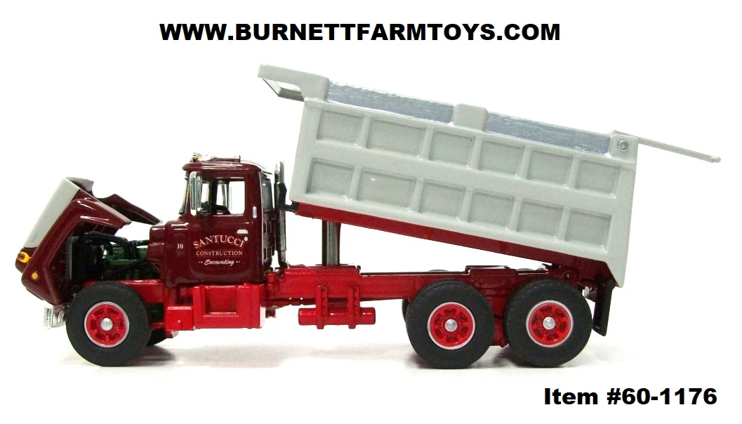 Item #60-1176 Santucci Construction Maroon Gray Red Mack R Model Dump Truck - 1/64 Scale - DCP - Image 5