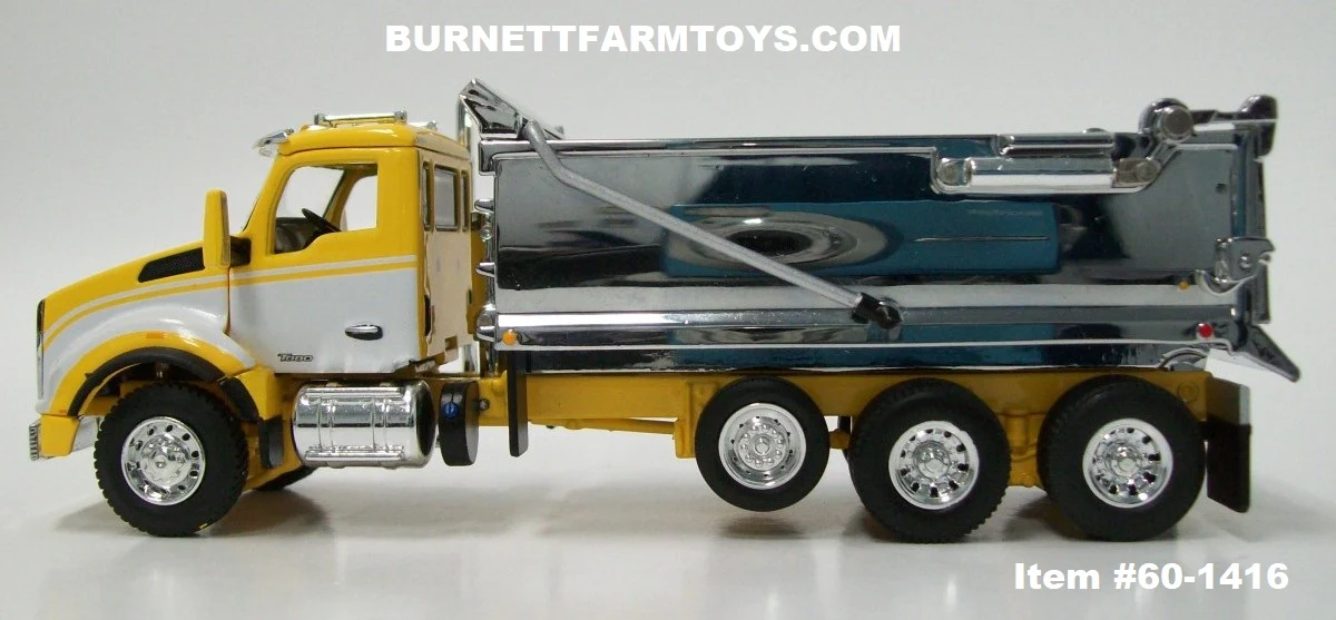 Item #60-1416 Yellow White Chrome Bed Kenworth T880 Tri-Axle Rogue Dump Truck - 1/64 Scale - DCP by First Gear - Image 3