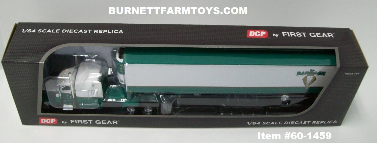 Item #60-1459 John Darragh Trucking White Green Gold Outline Peterbilt 389 63-inch Mid Roof Sleeper with Spread Axle Utility Ribbed Refrigerator Trailer with Thermo King Refrigerator - 1/64 Scale - DCP by First Gear - Image 6