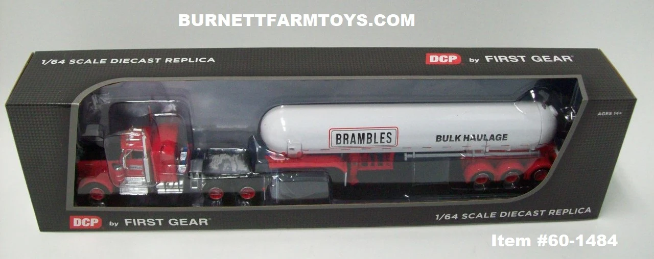Item #60-1484 Brambles Red Black Kenworth W900A 36-inch Flattop Sleeper with White Red Tri-Axle Mississippi LPG Propane Tanker Trailer - 1/64 Scale - DCP by First Gear - Image 5
