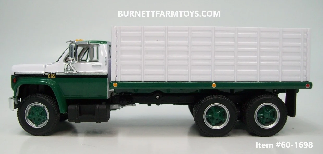 Item #60-1698 White Green Black Outline Chevrolet C65 Tandem Axle Grain Truck with White Sided Green Frame Bed - 1/64 Scale - DCP by First Gear - Image 3