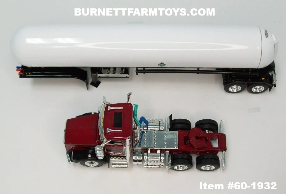 Item #60-1932 Burgundy Black Gold Outline Kenworth T800 Day Cab with White Black Tandem Axle Mississippi LP Anhydrous Ammonia Tanker Trailer - 1/64 Scale – DCP by First Gear - Image 4