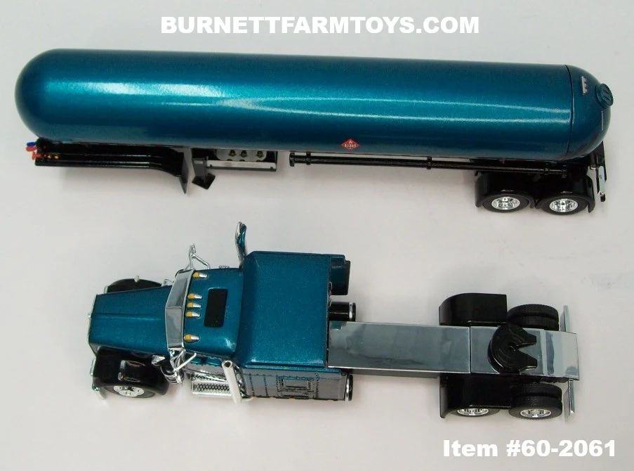 Item #60-2061 Teal Metallic Black Kenworth W900L 72-inch AeroCab Flattop Sleeper with Teal Metallic Black Tandem Axle Mississippi LP Propane Tanker Trailer - 1/64 Scale – DCP by First Gear - Image 4