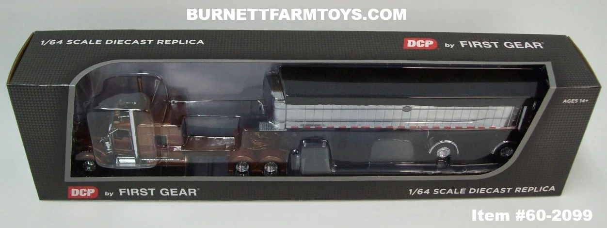 Item #60-2099 Brown Metallic Burgundy Stripe Red Outline Kenworth W900L 72-inch AeroCab Sleeper with Chrome Sided Black Tarp Black Frame Spread Axle MAC Coal Dump Trailer - 1/64 Scale – DCP by First Gear - Image 5