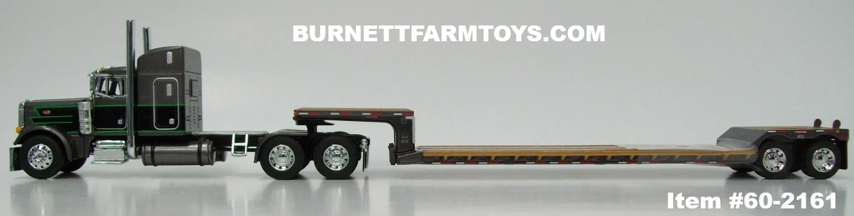 Item #60-2161 Gun Metal Gray Metallic Black Green Outline Peterbilt 379 48-inch Mid Roof Sleeper with Gun Metal Gray Tandem Axle Fontaine Renegade Machinery Trailer - 1/64 Scale – DCP by First Gear - Image 3