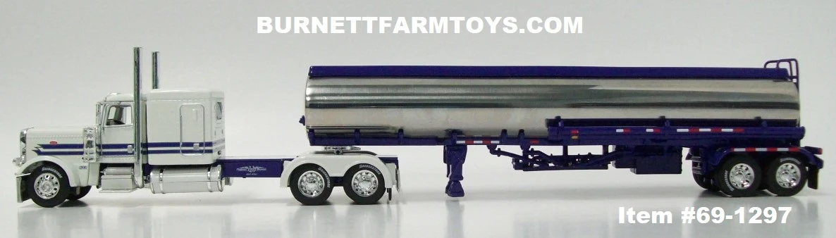 Item #69-1297 PMI (Preferred Material Inc) (Snow White) White Purple Peterbilt 389 63-inch Sleeper with Polished Purple Tandem Axle Heil Fuel Tanker Trailer- 1/64 Scale- DCP by First Gear - Big Rigs #8 - Image 3
