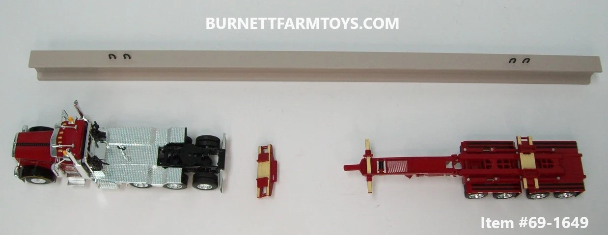 Item #69-1649 LeFebvre Transportation Red Black Stripe Gold Outline Tri-Axle Peterbilt 389 Day Cab with Elk River 4-axle Hydra-Steer Trailer and 90-foot Bridge Beam - 1/64 Scale - DCP by First Gear - 2023 Toy Truck and Construction Show Edition - Image 4