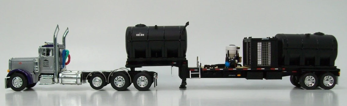 Item #69-2065 Larson Farms Silver Purple Tri-Axle Peterbilt 379 Day Cab with Black Tandem Axle DEMCO 42-foot Liquid Tender Trailer with Deluxe Plumbing Package - 2025 National Toy Truck 'N Construction Show Edition - 1/64 Scale – DCP by First Gear - Image 3