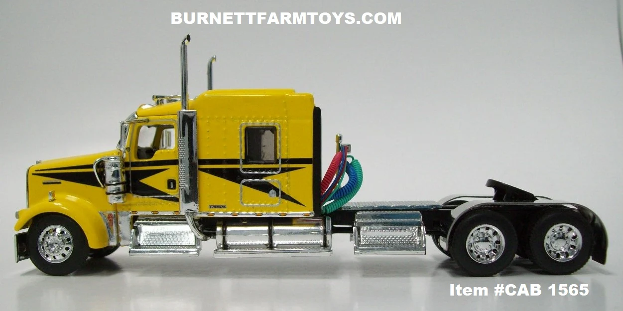 Item #CAB 1565 Yellow Black Stripe Kenworth W900L 72-inch Aerocab Sleeper - 1/64 Scale - DCP by First Gear - Image 3