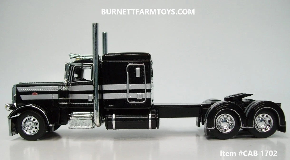Item #CAB 1702 Black Silver Stripe Peterbilt 389 63-inch Flattop Sleeper - 1/64 Scale - DCP by First Gear - Image 3