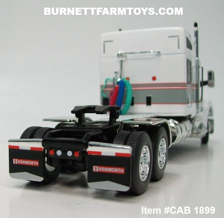 Item #CAB 1899 White Gray Red Outline Kenworth W990 76-inch Mid Roof Sleeper - 1/64 Scale – DCP by First Gear - Image 2