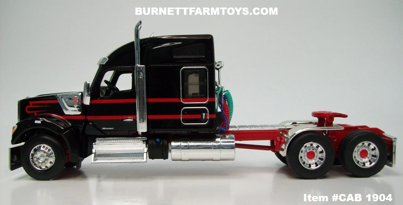Item #CAB 1904 Black Red Kenworth W990 76-inch Mid Roof Sleeper - 1/64 Scale – DCP by First Gear - Image 3