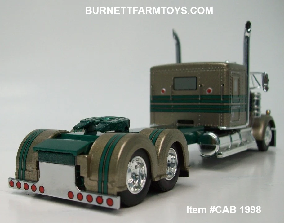 Item #CAB 1998 Gold Metallic Green Metallic Black Outline Kenworth W900L 60-inch Flattop Sleeper  - 1/64 Scale – DCP by First Gear - Image 2