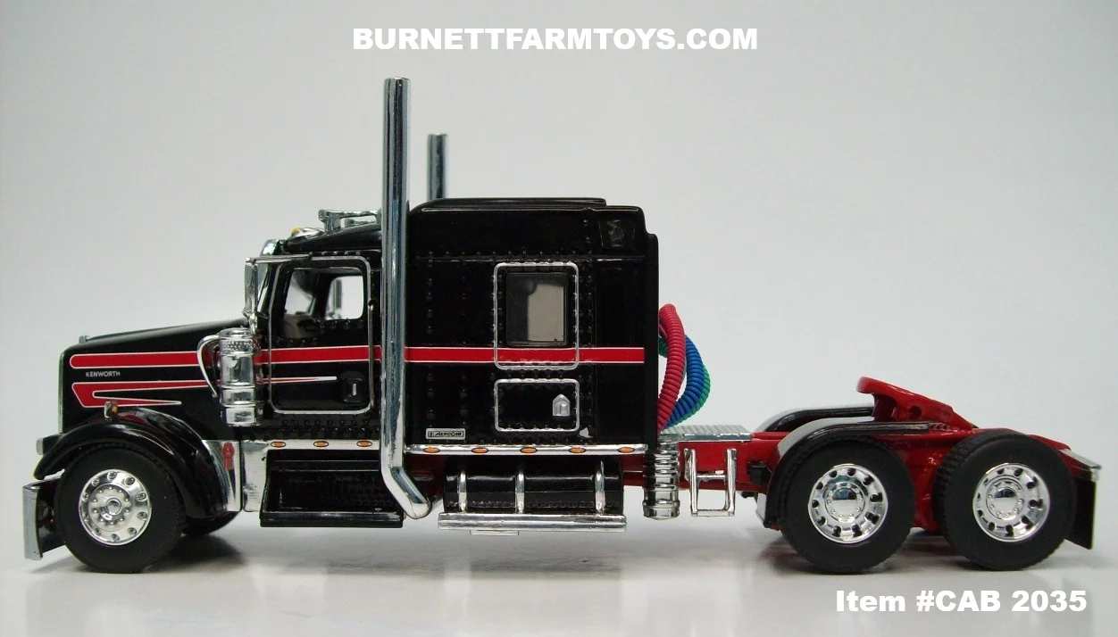 Item #CAB 2035 Black Red White Outline Kenworth W900L 72-inch AeroCab Flattop Sleeper - 1/64 Scale – DCP by First Gear - Image 3