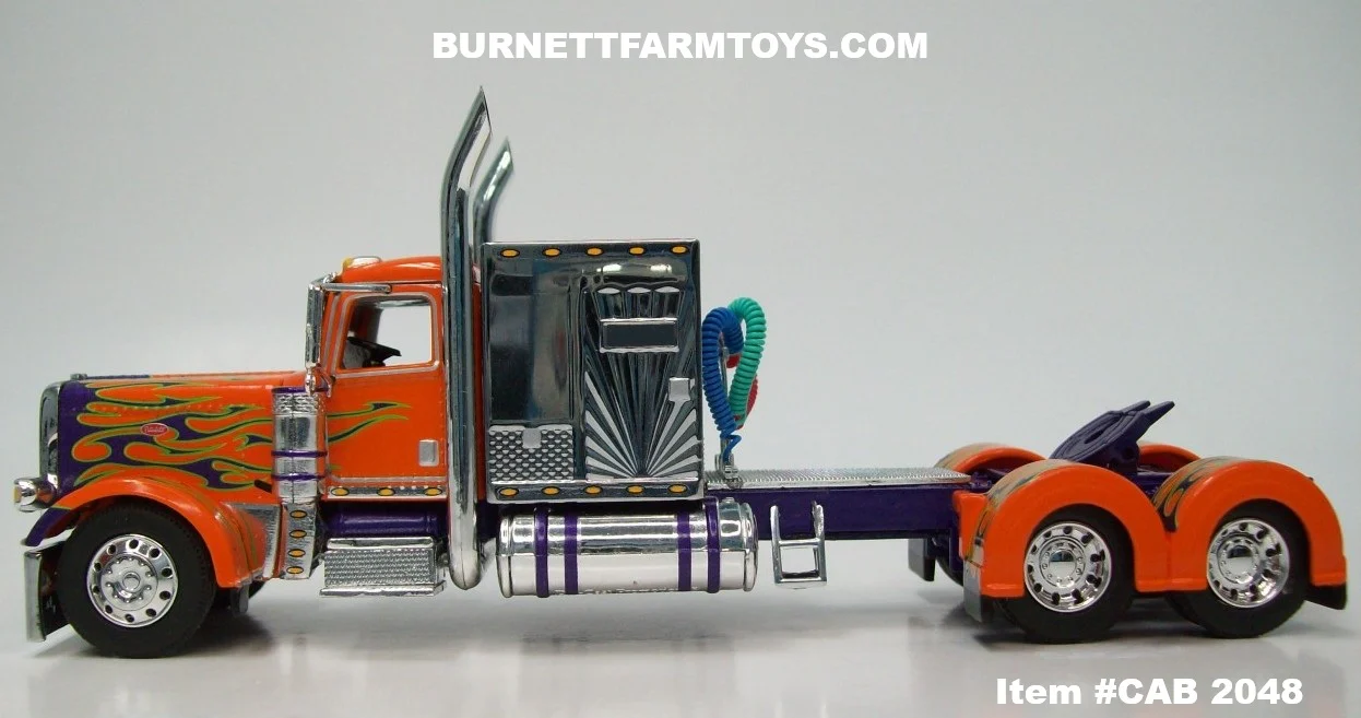 Item #CAB 2048 Orange Purple Gold Flame Peterbilt 389 60-inch Chrome Vintage Flattop Sleeper - 1/64 Scale – DCP by First Gear - Image 3