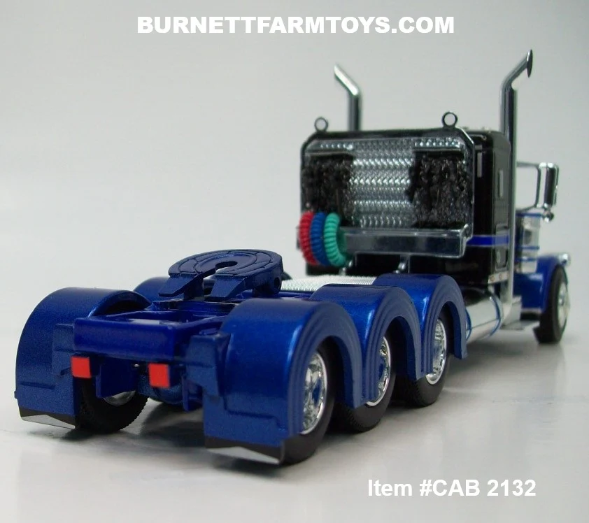 Item #CAB 2132 Black Blue Silver Outline Tri-Axle Peterbilt 389 36-inch Flattop Sleeper - 1/64 Scale – DCP by First Gear - Image 2