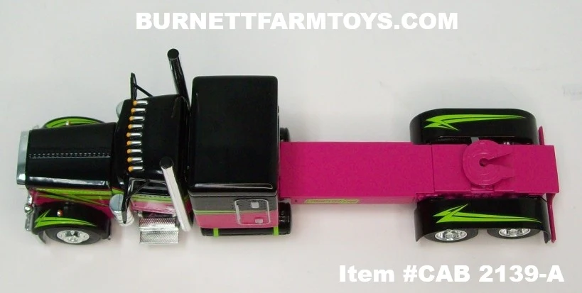 Item #CAB 2139-A Loewen Farms Pink Black Lime Peterbilt 389 63-inch Flattop Sleeper - 1/64 Scale – DCP by First Gear - Image 4
