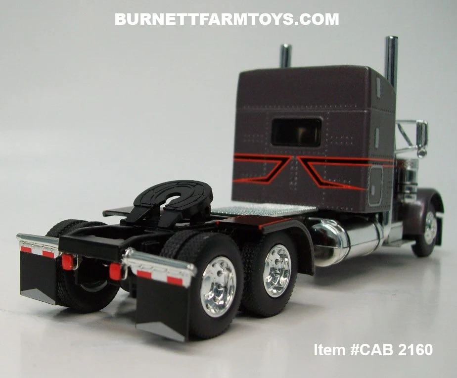 Item #CAB 2160 Gun Metal Gray Metallic Black Stripe Orange Outline Peterbilt 379 48-inch Mid Roof Sleeper - 1/64 Scale – DCP by First Gear - Image 2