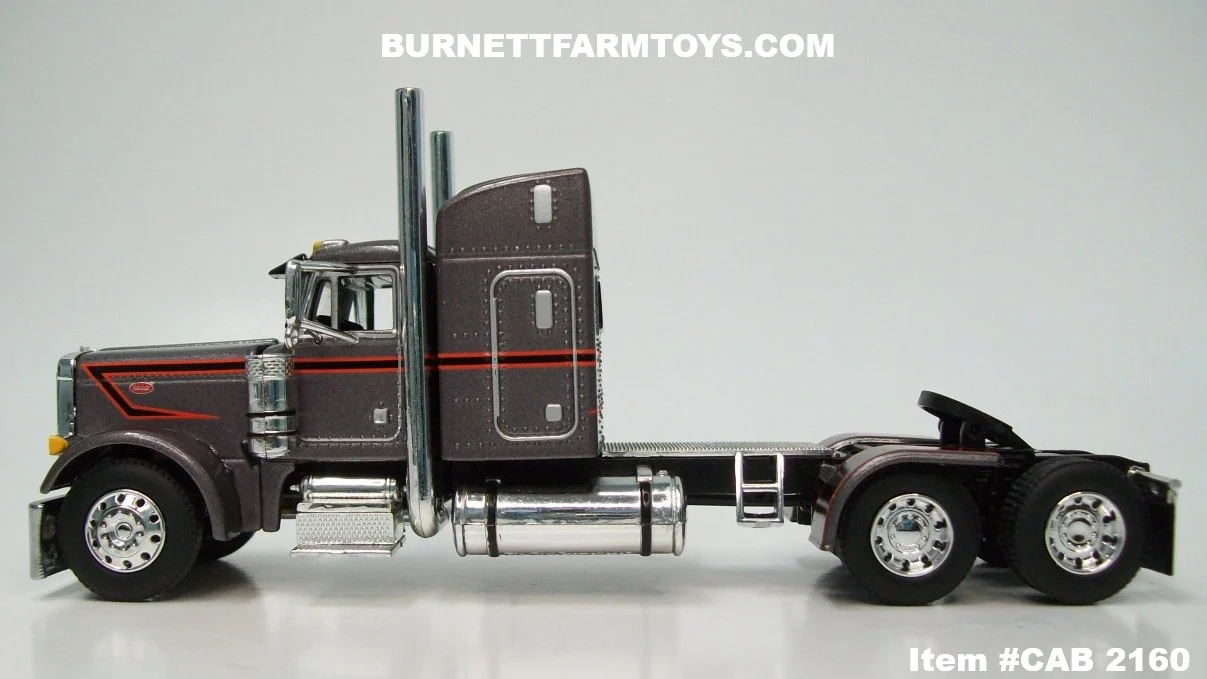 Item #CAB 2160 Gun Metal Gray Metallic Black Stripe Orange Outline Peterbilt 379 48-inch Mid Roof Sleeper - 1/64 Scale – DCP by First Gear - Image 3