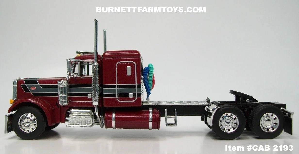 Item #CAB 2193 Burgundy Black Stripe Gray Stripe Silver Outline Peterbilt 379 48-inch Flattop Sleeper - 1/64 Scale – DCP by First Gear - Image 3