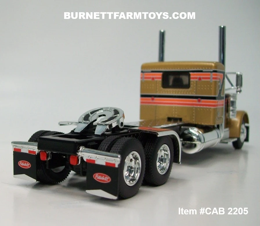 Item #CAB 2205 Gold Black Orange Red Stripe White Outline Peterbilt 379 36-inch Flattop Sleeper - 1/64 Scale – DCP by First Gear - Image 2