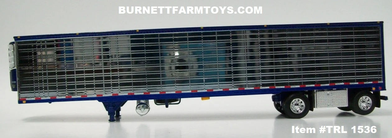 Item #TRL 1536 Chrome Ribbed Sided Cobalt Blue Trim Spread Axle Utility Refrigerated Trailer with Thermo King Refrigerator - 1/64 Scale - DCP by First Gear - Image 3