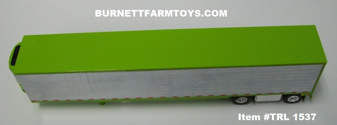 Item #TRL 1537 Chrome Ribbed Sided Lime Green Trim Spread Axle Utility Refrigerated Trailer with Thermo King Refrigerator - 1/64 Scale - DCP by First Gear - Image 4