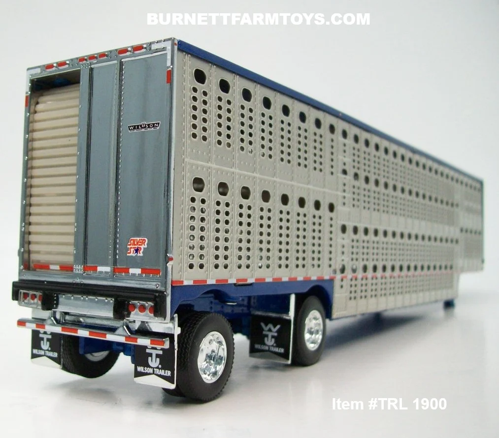Item #TRL 1900 Silver Sided Blue Metallic Trim Spread Axle Wilson Silver Star Livestock Trailer - 1/64 Scale – DCP by First Gear - Image 2