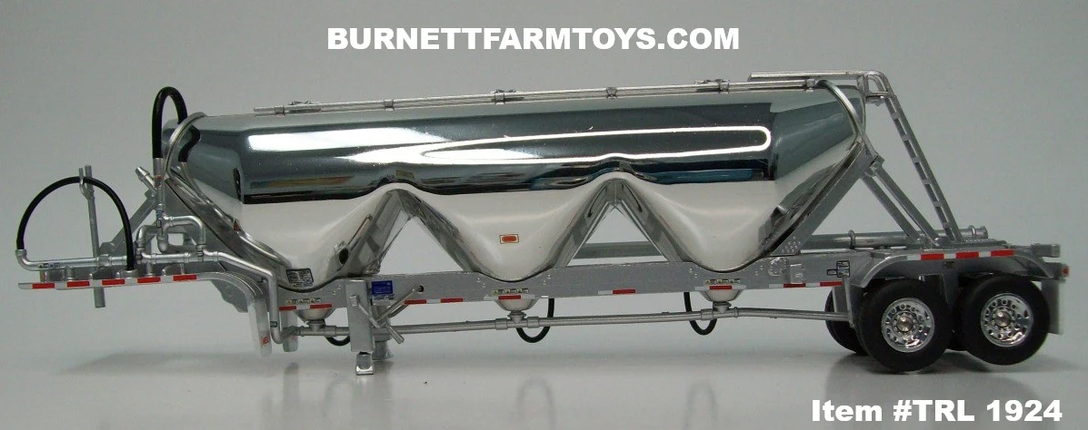 Item #TRL 1924 Polished Silver Tandem Axle 3-Bay Pneumatic Tanker Trailer - 1/64 Scale – DCP by First Gear - Image 3