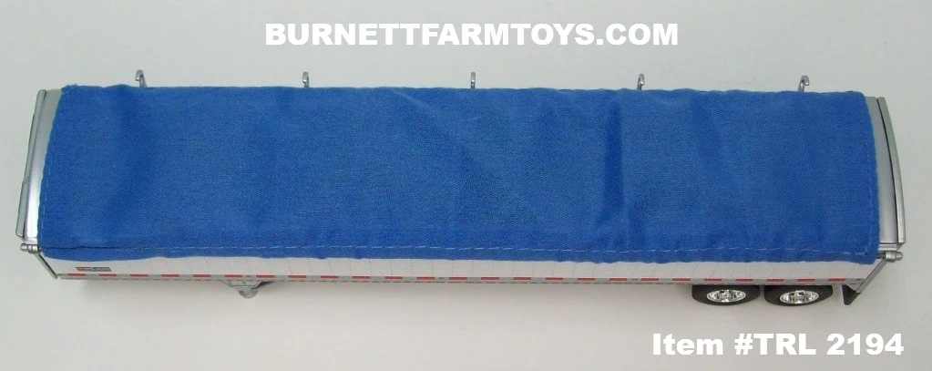 Item #TRL 2194 White High Sided Blue Tarp Silver Frame Tandem Axle Wilson Pacesetter Hopper Bottom Grain Trailer - 1/64 Scale – DCP by First Gear - Image 4