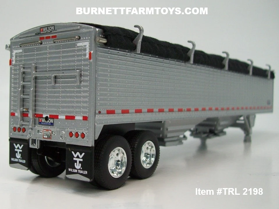 Item #TRL 2198 Silver High Sided Black Tarp Silver Frame Tandem Axle Wilson 43-foot Pacesetter Hopper Bottom Grain Trailer - 1/64 Scale – DCP by First Gear - Image 2