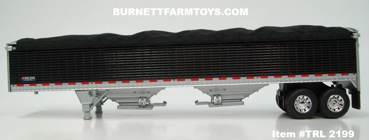 Item #TRL 2199 Black High Sided Black Tarp Silver Frame Tandem Axle Wilson 43-foot Pacesetter Hopper Bottom Grain Trailer - 1/64 Scale – DCP by First Gear - Image 3